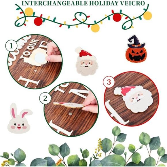 Interchangeable Welcome Sign with 4 Seasonal Wreaths and 21 Changeable Icons - Picture 6 of 8